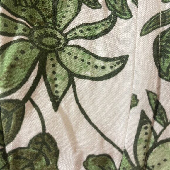 Midnight SKY. Short linen blouse size S. White and green printed. Made in India. - Picture 5 of 7